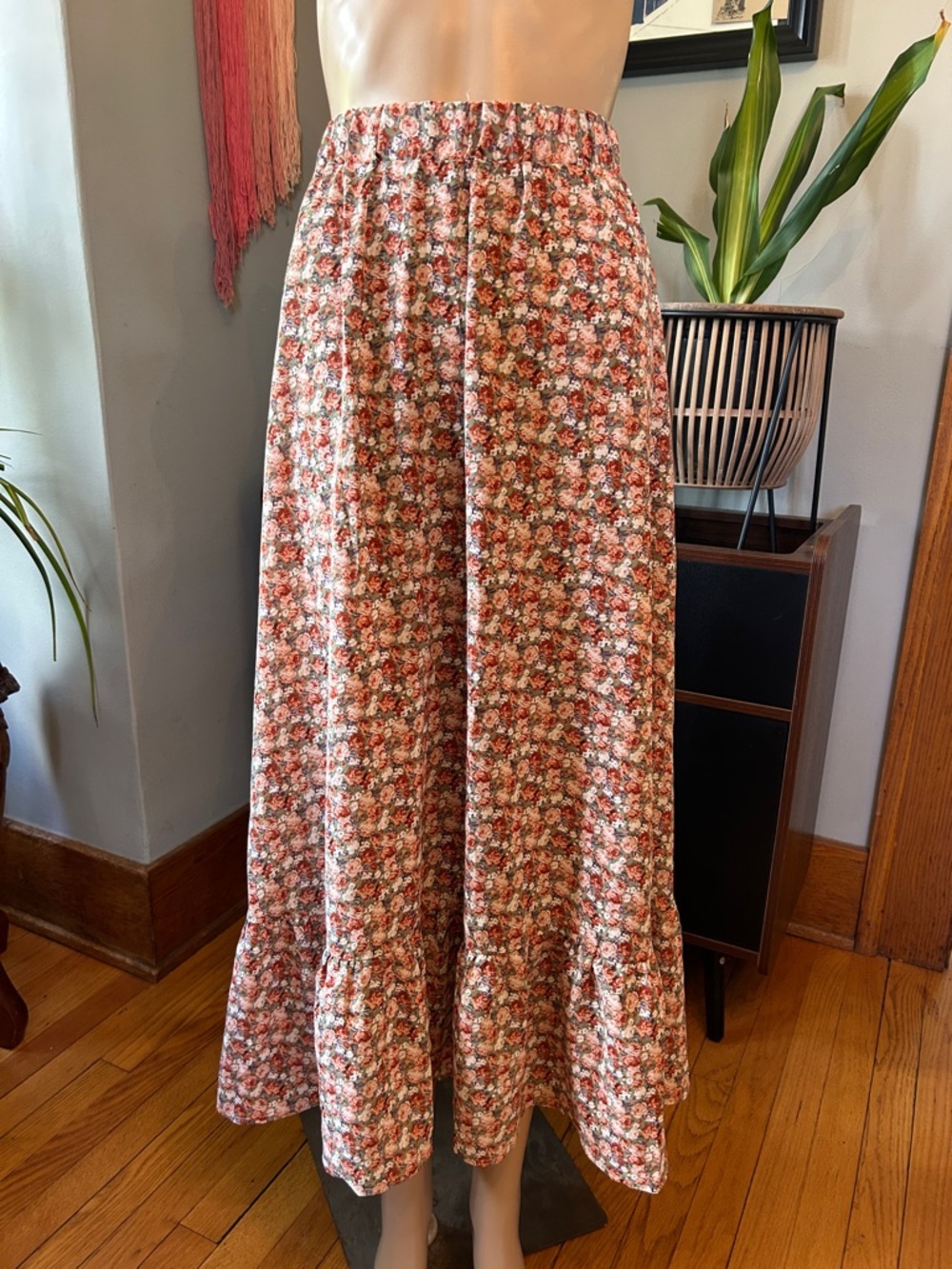 SHEIN Floral Maxi Skirt in Rust and Cream